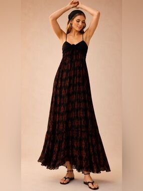 Free People Black and Rust Boho Maxi       Open Back - Size Small